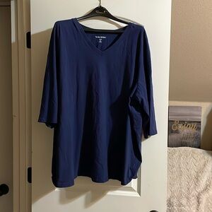 💛 WOMAN WITHIN NAVY SHORT SLEEVES TEE TUNIC 3/4 SLEEVES TOP PLUS SIZE:3X EUC